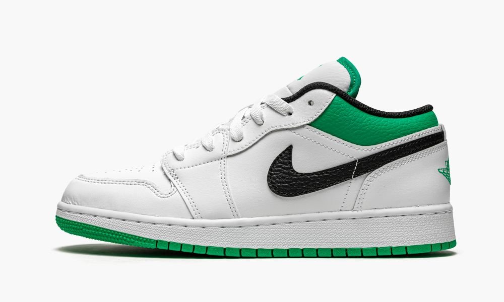 Nike Air Jordan 1 Low GS "White / Stadium Green" Sko Barn Hvite Svarte Grønn | Norge-4826731