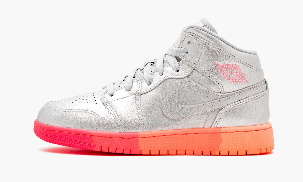 Nike Air Jordan 1 MID (GS) "Sunrise / Metallic Silver" Sko Barn Rosa Sølv | Norge-2739581