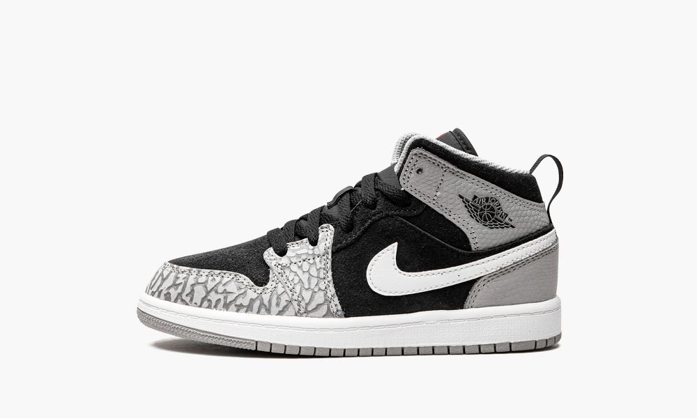 Nike Air Jordan 1 Mid "Elephant Print" Sko Barn Svarte Hvite Lyse Grå | Norge-3514608