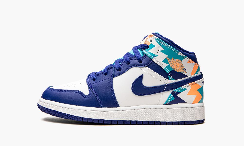 Nike Air Jordan 1 Mid GS "Geometric Print" Sko Barn Hvite Blå | Norge-4257139