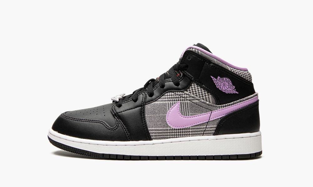 Nike Air Jordan 1 Mid GS "Houndstooth" Sko Barn Svarte Hvite Rosa | Norge-5187930