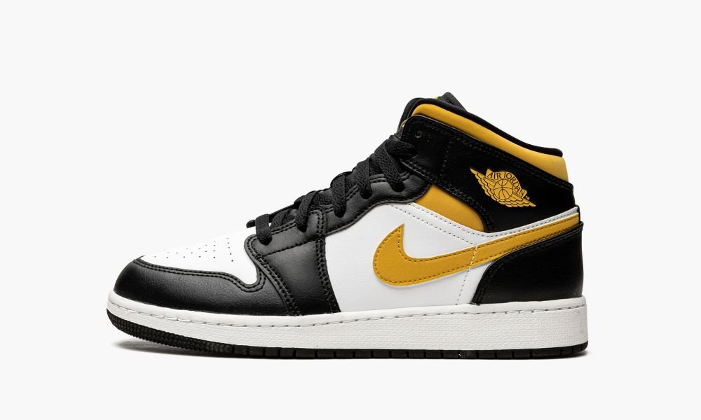 Nike Air Jordan 1 Mid GS "Pollen / Black / White" Sko Barn Svarte Hvite | Norge-9830716