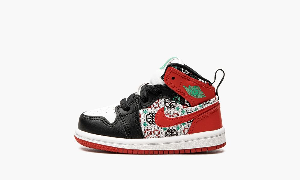 Nike Air Jordan 1 Mid TD "Ugly Christmas Genser" Sko Barn Rød Svarte Hvite Rød | Norge-6125978