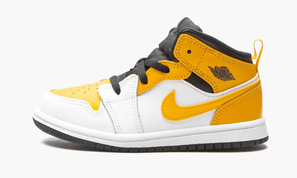 Nike Air Jordan 1 Mid TD "White / University Gold" Sko Barn Hvite Svarte Gul Gull | Norge-6904351