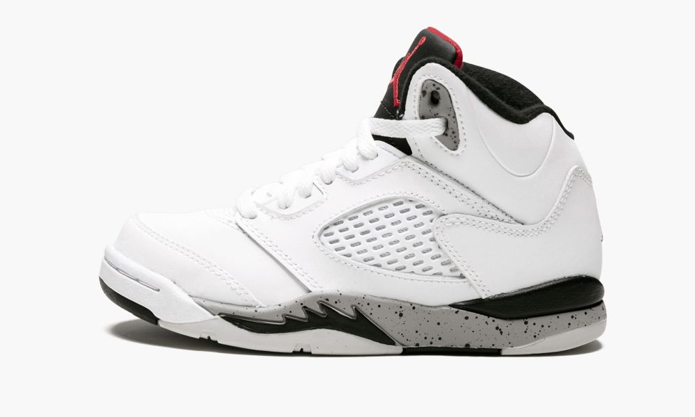 Nike Air Jordan 5 Retro BP "White Cement" Sko Barn Hvite Svarte Rød | Norge-4938265